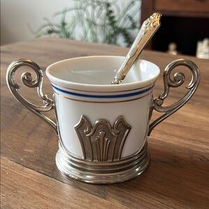 Vintage EP. Zinc Silver Plate and Porcelain Italian Bowls with 2 handles